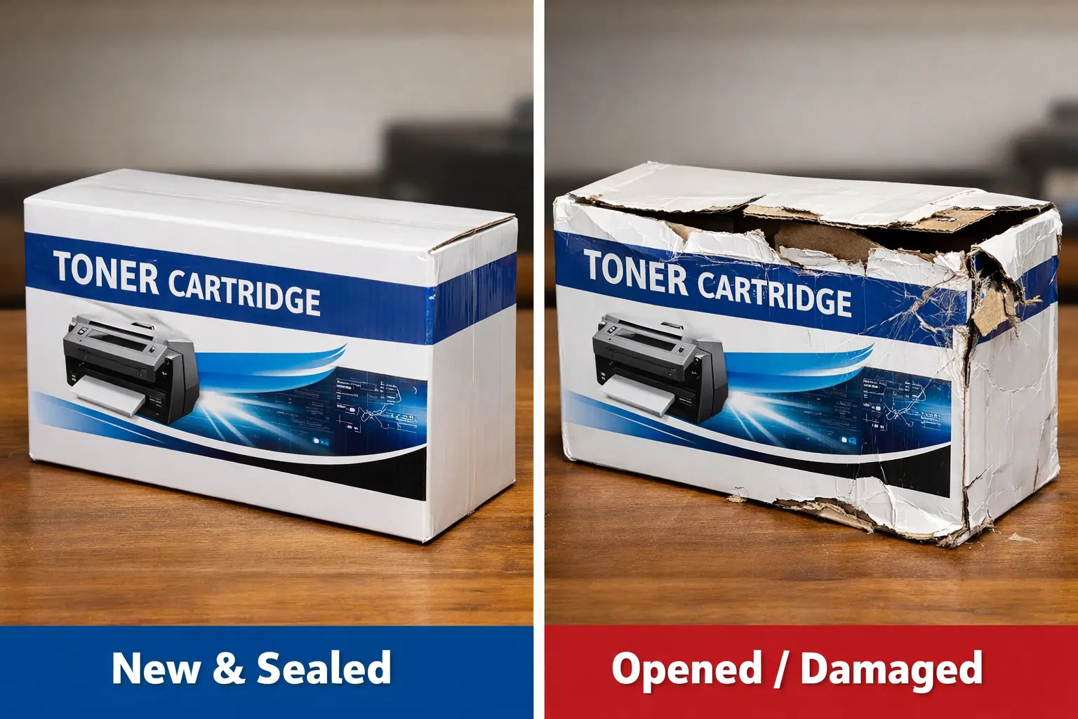 Factory sealed toner cartridge vs open box toner comparison 