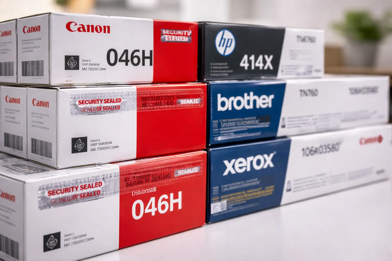 Factory sealed toner cartridges with original packaging intact 