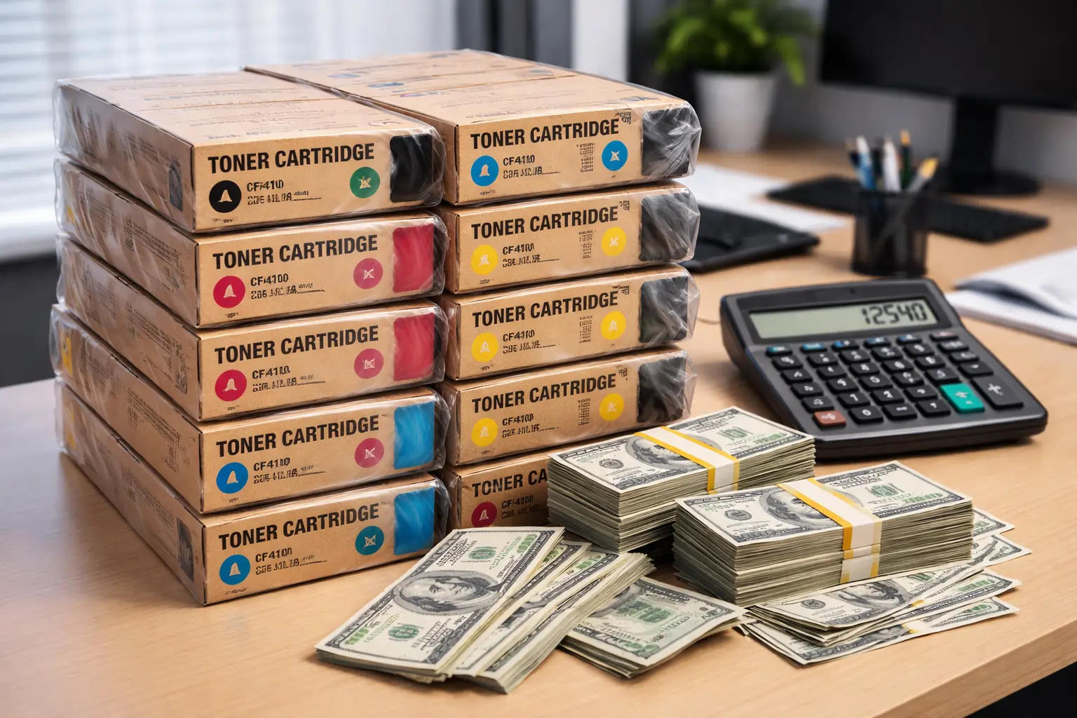 sealed toner cartridges ready to exchange for cash