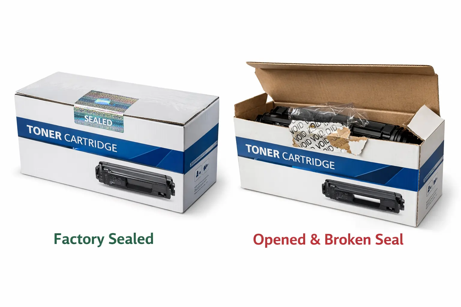 Factory sealed toner cartridge vs opened toner box