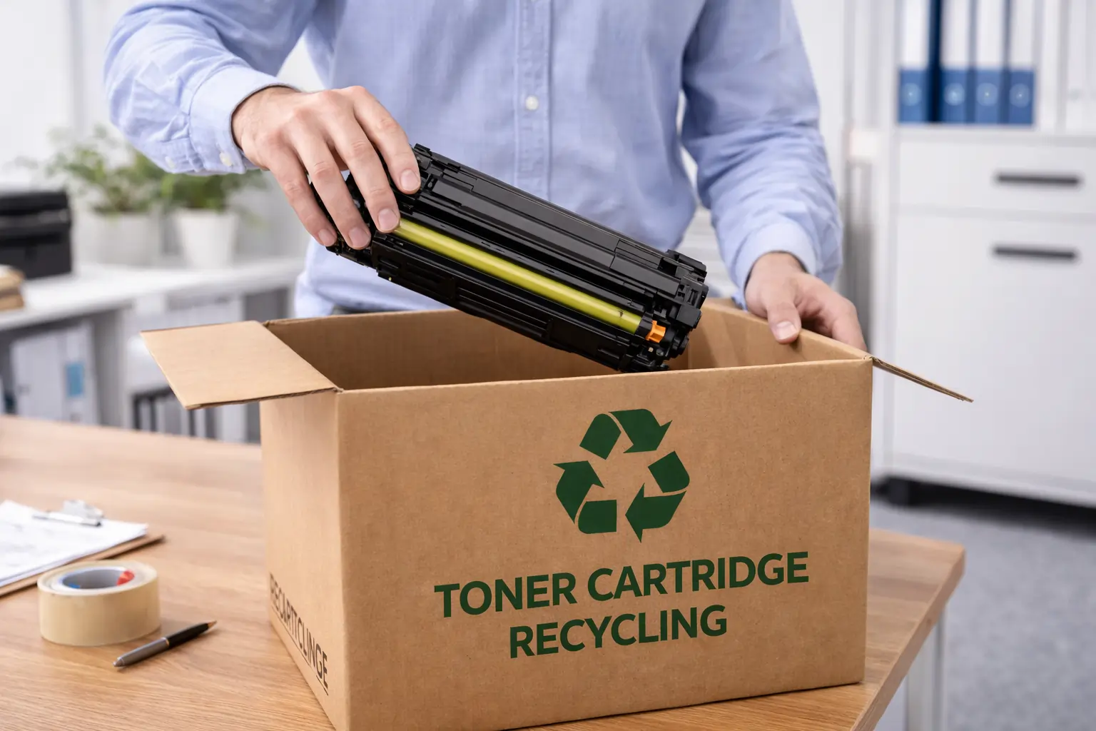 recycling toner cartridge in office