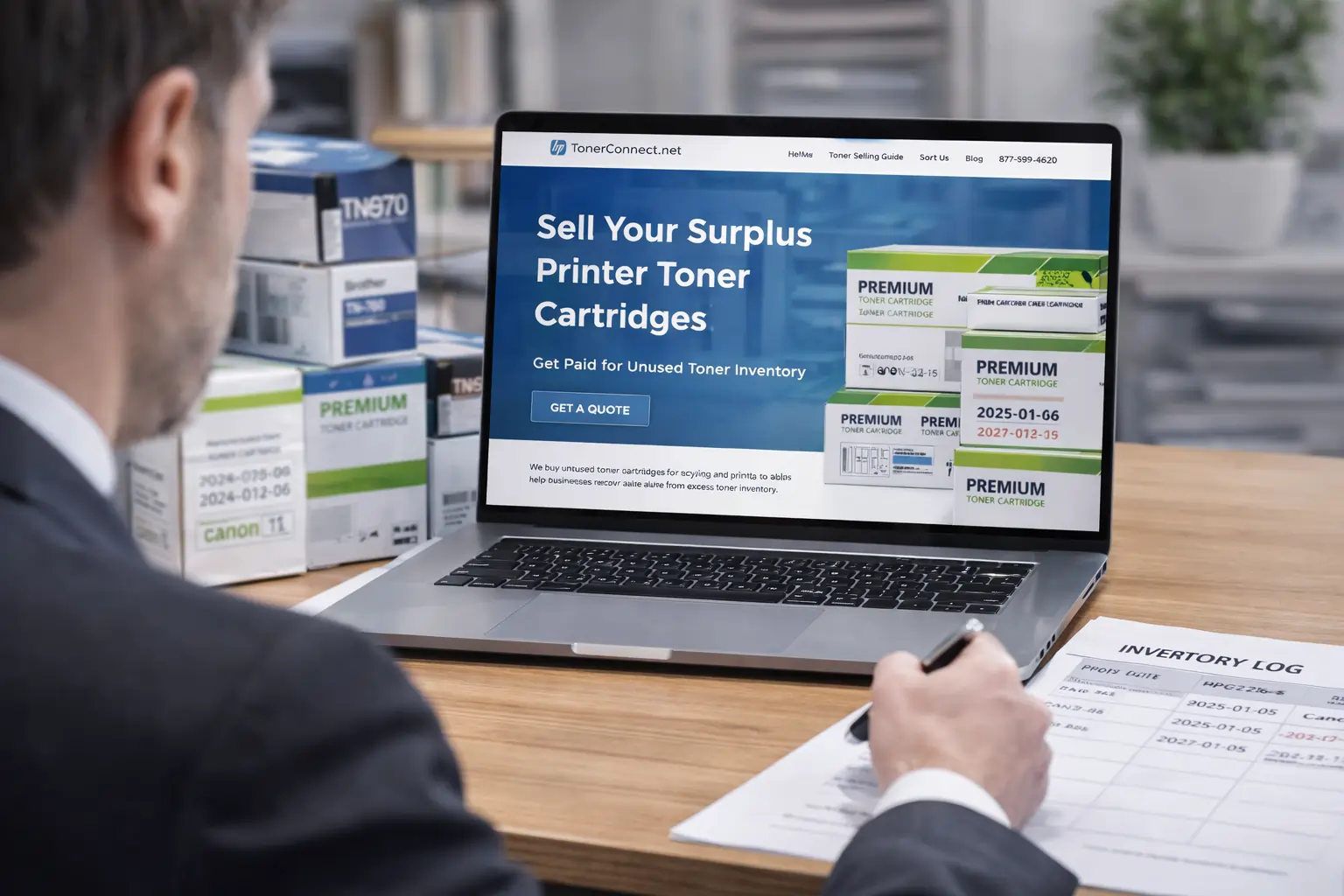 reviewing surplus toner cartridges for resale