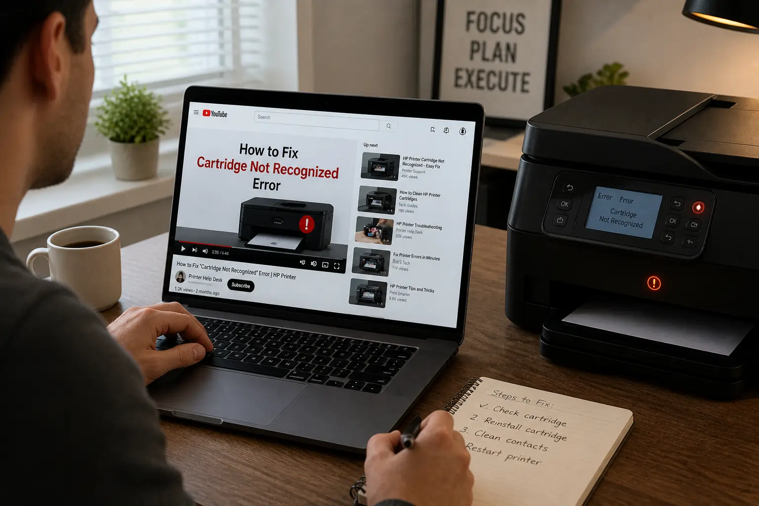 watching HP firmware fix tutorial for cartridge issues
