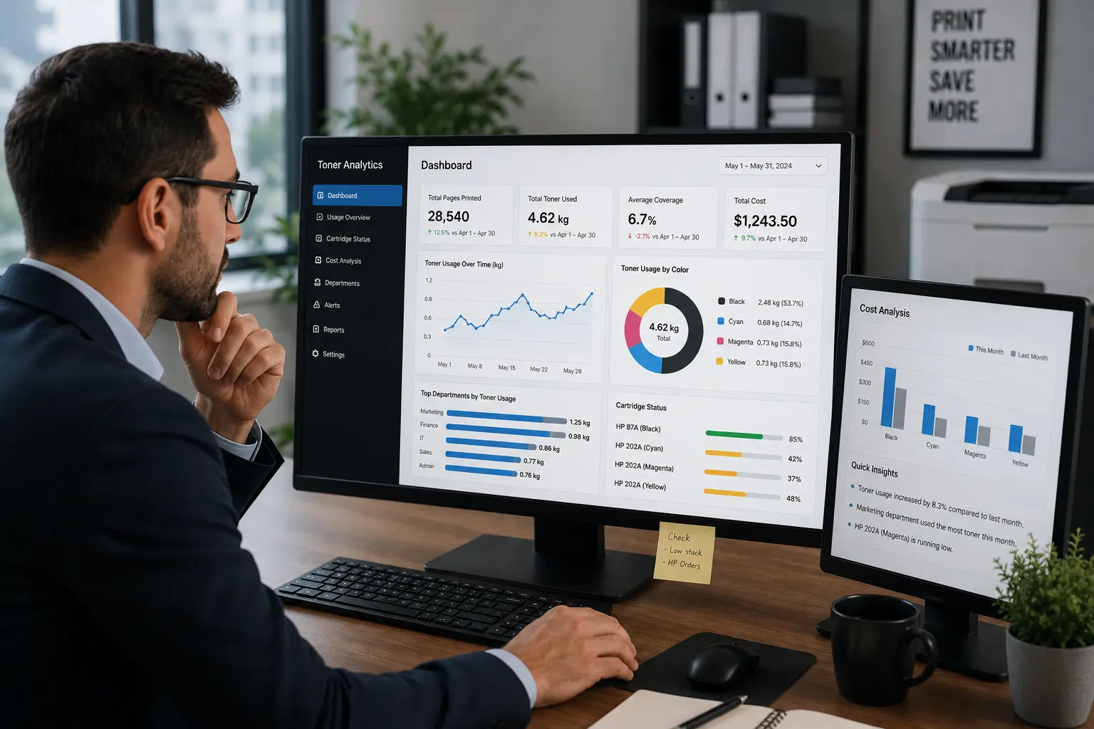 Monitoring toner consumption through printer software