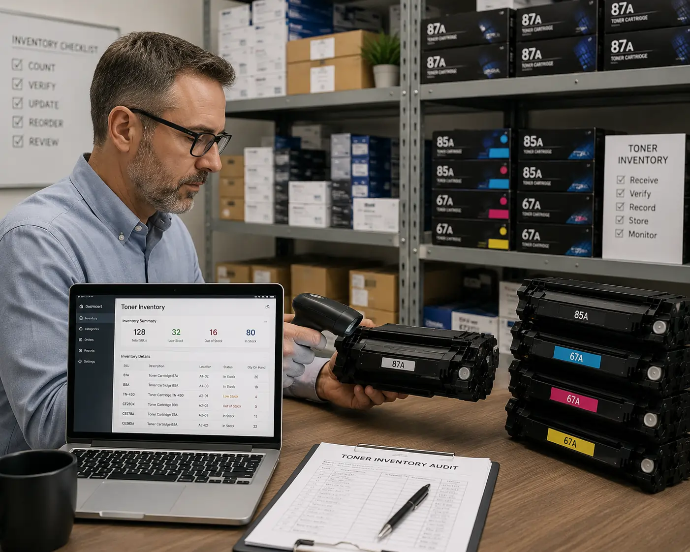 Toner inventory audit uncovering unused cartridges